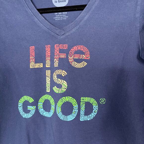 Life Is Good Womens XS Blue Crusher Tee Graphic Short Sleeve V Neck Classic Fit - Picture 3 of 7